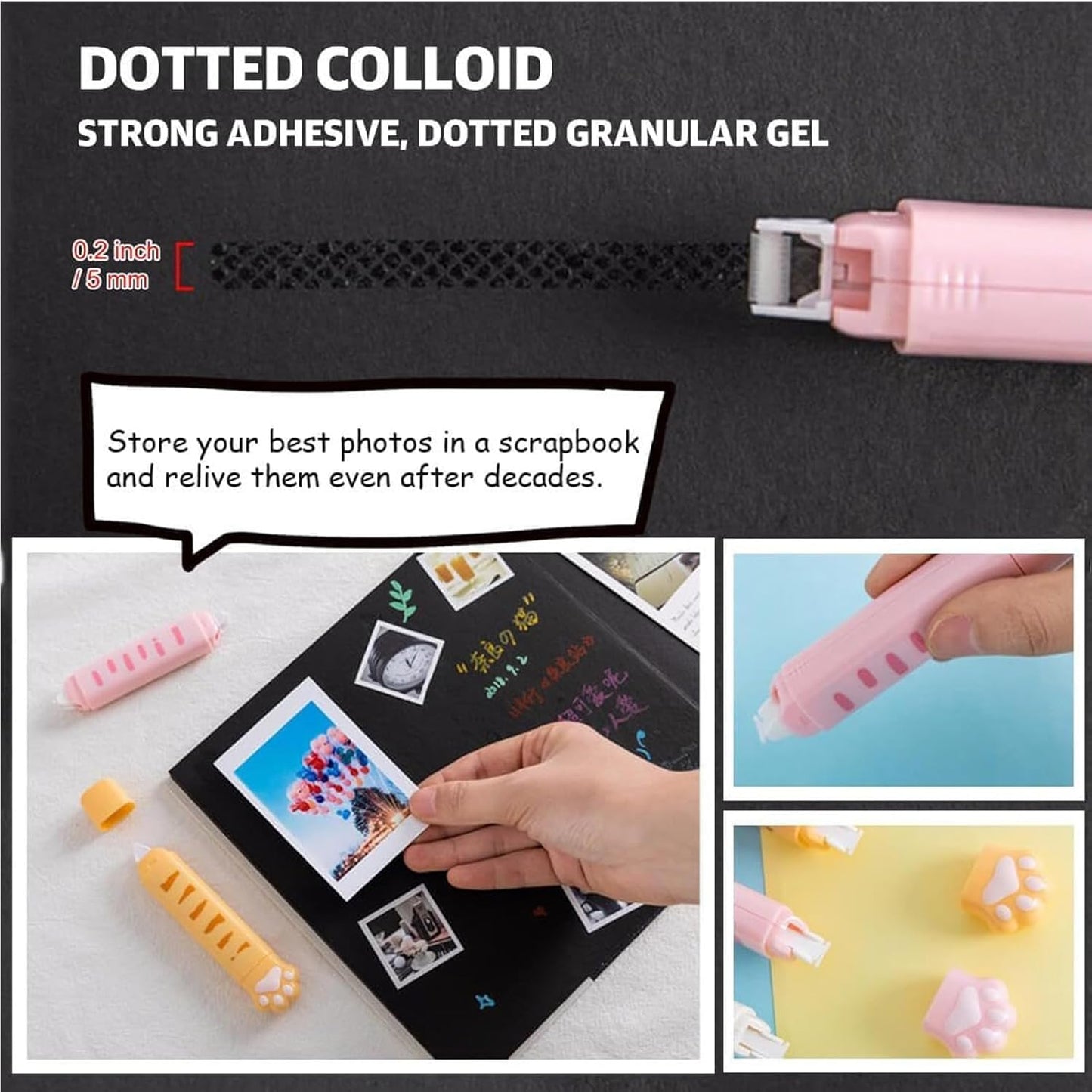 BetterJonny 3 Pcs Cute 2 In 1 Correction Tape and Glue Set, Double Sided Tape Roller, Kawaii Aesthetic Cat Office Supplies School Home Stationery