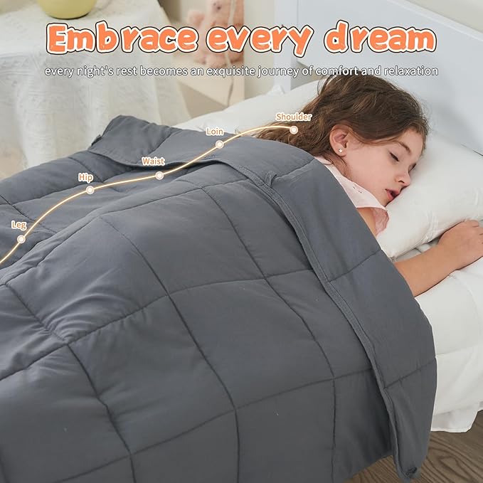 Weighted Blanket Kids 7lbs, 40"x60", Twin Size Cooling Heavy Throw Blanket for 60-90lbs, Microfiber Soft Thick Big Blankets Weighted Comforter Breathable Gift for Sleeping, Grey