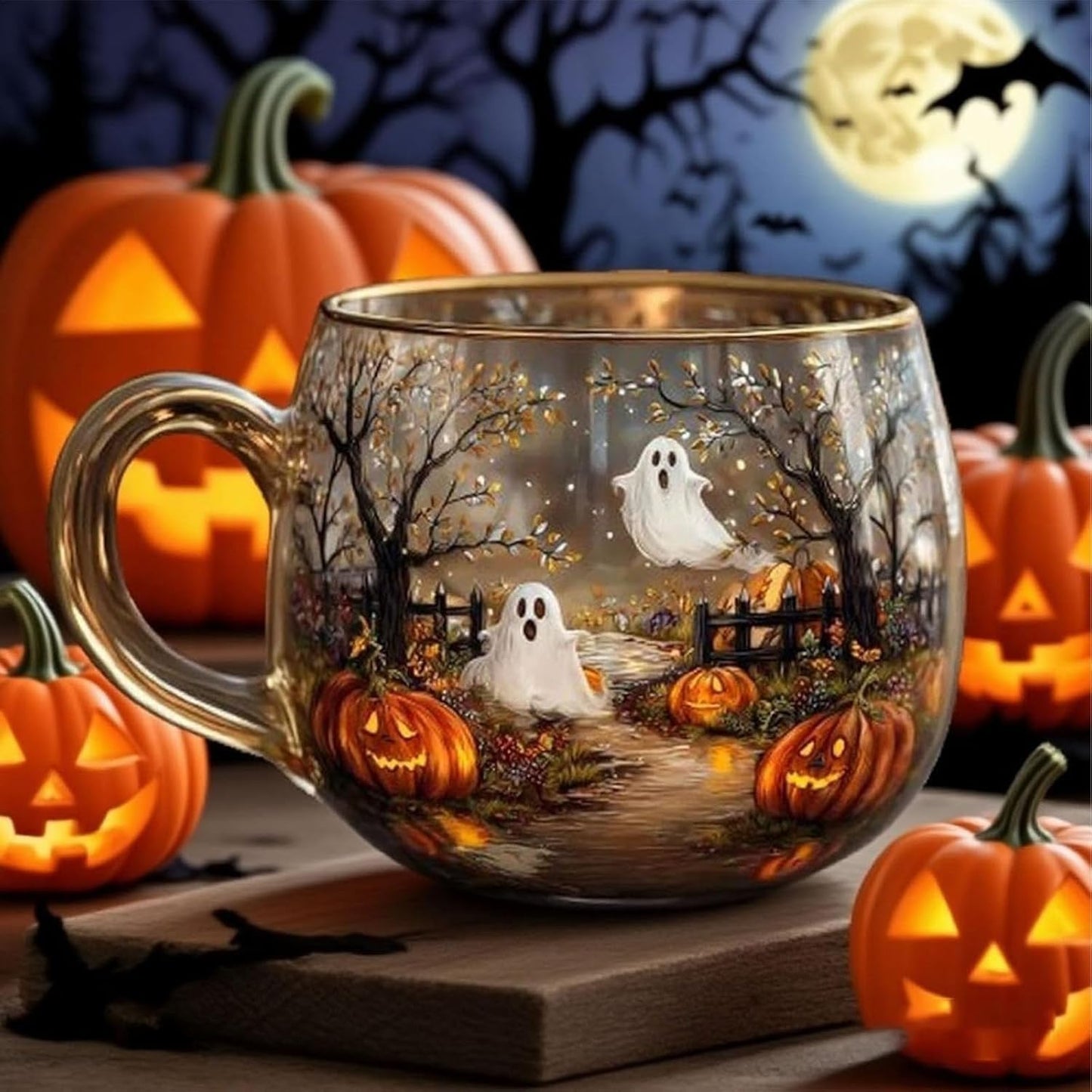 Haunted Path Halloween Mug, Painted Halloween and Pumpkins Ceramic Mug, Spooky Fall Pumpkin Ghost Cup for Halloweens Gifts, Fall Decor, Microwave Safe, A Perfect Choice for Drinks(1PC)