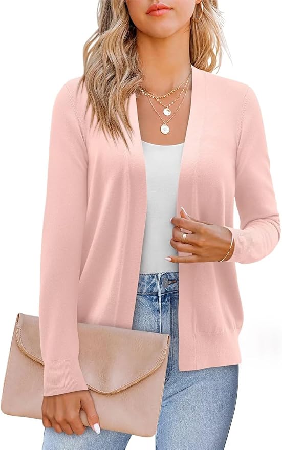 Women's Plus Size Casual Long Sleeve Open Front Soft Knit Cardigan Sweater Lightweight Jacket Dressy