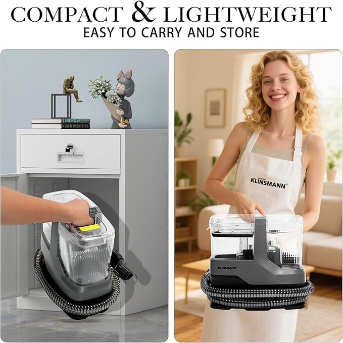 Couch & Upholstery Cleaner Machine, Small Portable Carpet Spot Cleaner Machine, Handheld Car Shampooer with 17KPa Powerful Suction for Deep Cleaning Sofa, Furniture, Mattress, Rug, Stairs & Pet Messes