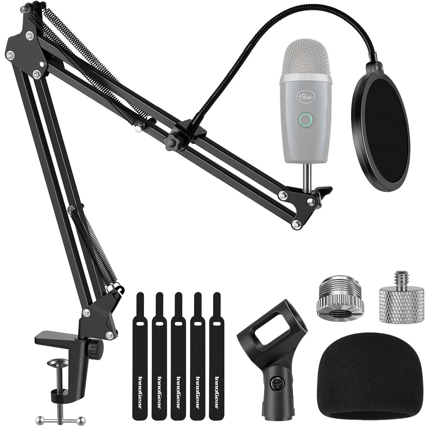 Innogear Microphone Stand, Adjustable Mic Stand Set For Blue Yeti Nano Suspension Boom Scissor Arm Stand With 5/8 To 3/8 Screw,