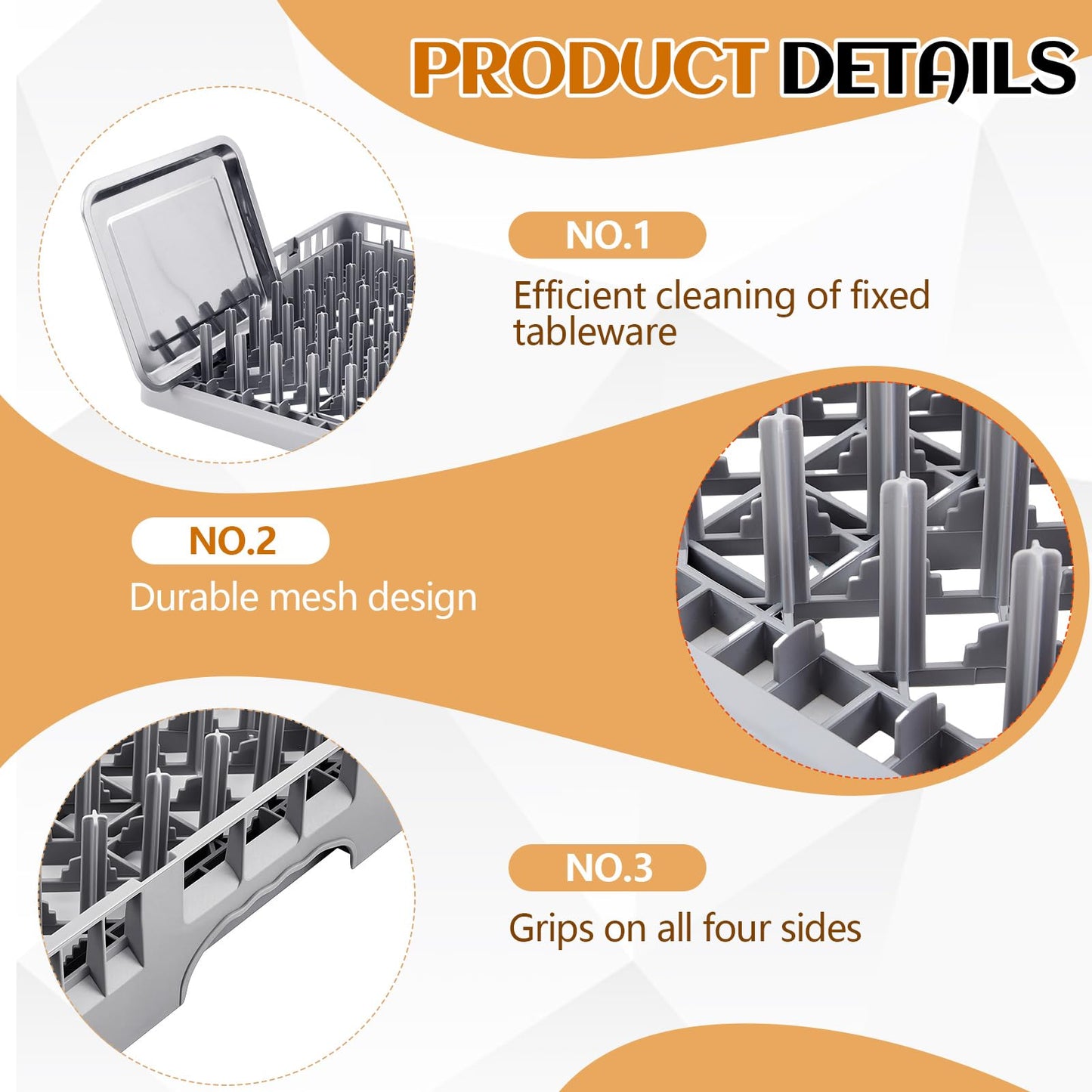 Aurelema 1 Pack Commercial Dishwasher Tray Rack Polypropylene Full Size Flatware Rack for Bowls Plates Knives Forks Cups (Peg Dish Opening,Gray)