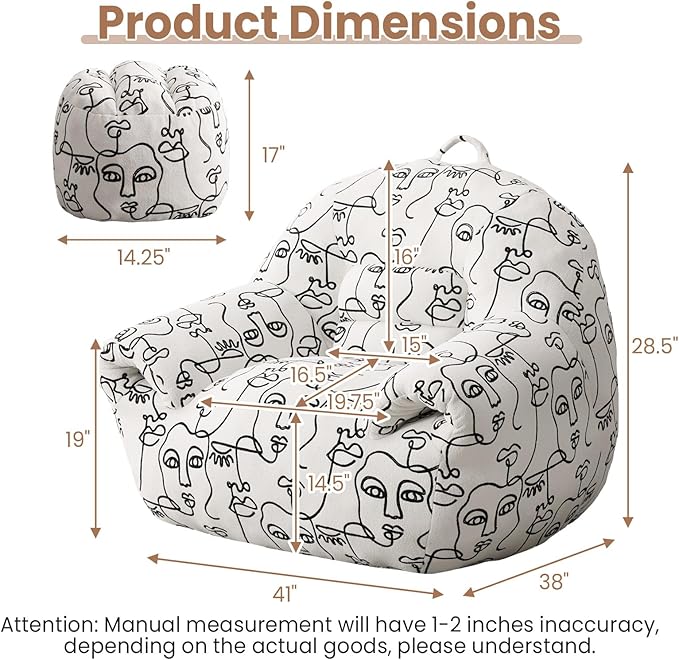 Peace nest Bean Bag Chair with Memory Foam Filled Ultra Soft Jacquard Pattern Cover for Adults Comfy Fur Bean Bag Chairs with Armrests Ottoman for Bedroom Living Room Office Dorm Reading Goddesses