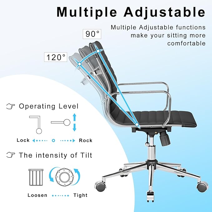 Desk Chair Comfortable Swivel Office Chair with Wheels and Armrests Wide Heavy-Duty Seat for Women and Men 22.83in Ergonomic Chair for Home Office，Black