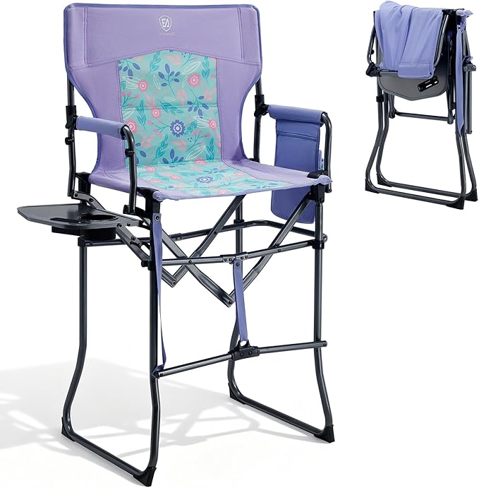 EVER ADVANCED Portable 30.7" Seat Height Tall Folding Chair Directors Chair High Foldable Bar Stool with Side Table for Ma...