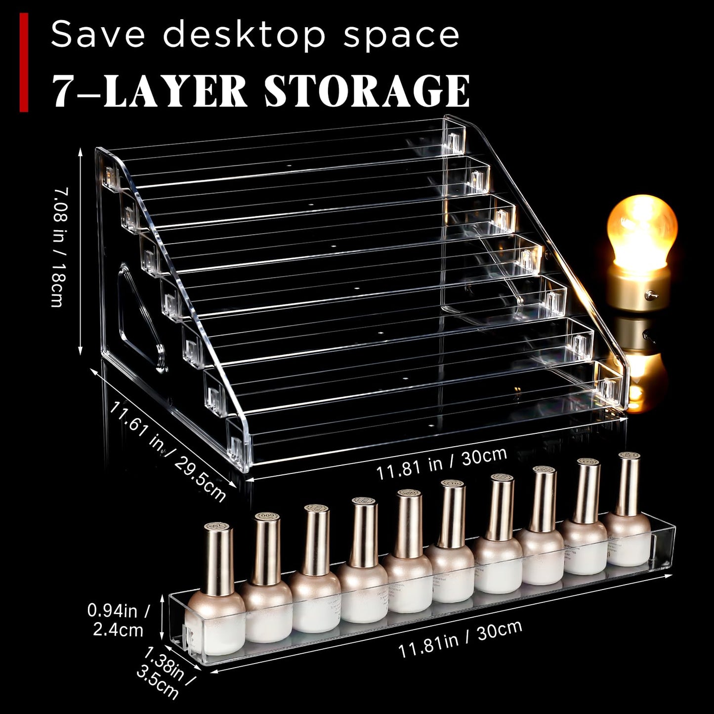 Jetec 1 Pcs 7 Tiers Style Acrylic Card Display Stand Sunglasses Organizer Nail Polish Holder Versatile Display for Trading Cards