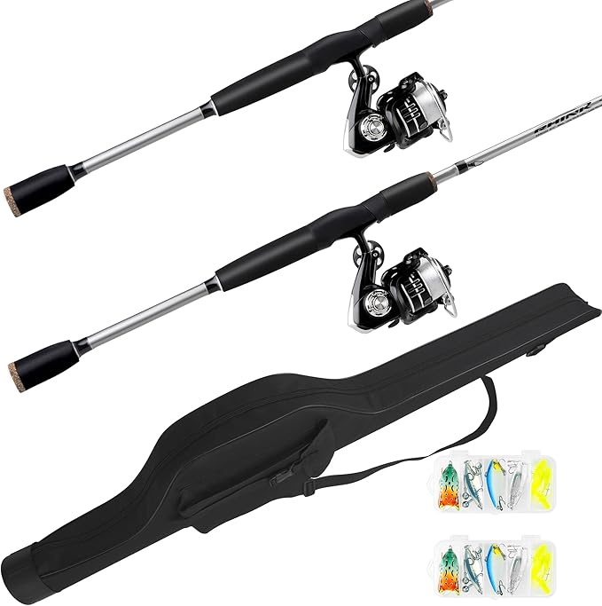 RHINR 2-Piece Fishing Rod and Spinning Reel Combos with Lures Set Fishing Bag Portable Fishing Rod Kit for Saltwater Fresh...