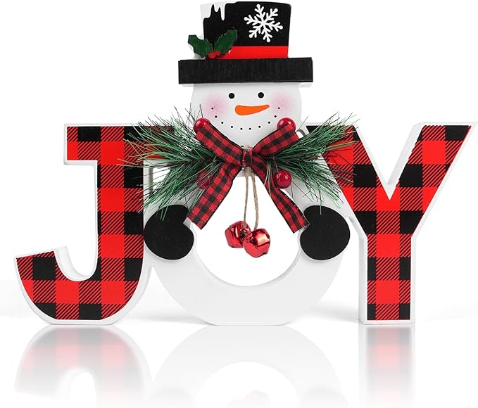 Christmas Table Decorations Wooden Joy Table Centerpieces Snowman Table Sign Standing Tabletop Merry Christmas Decoration ...