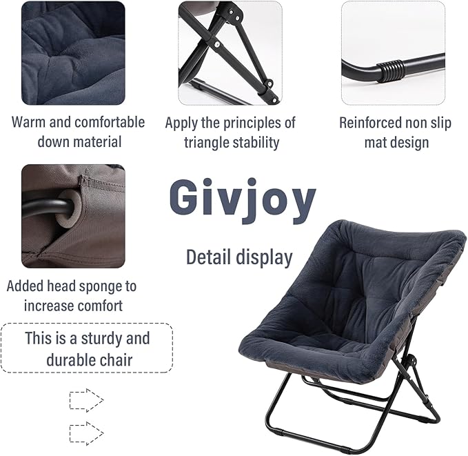 Givjoy Comfy Folded Chair, Soft Faux Fur Oversized Folding Chair, Flexible Lounge Lazy Chair for Kids Girls Teens Adults, Moon Chair for Dorm Rooms, Bedroom, Living Room