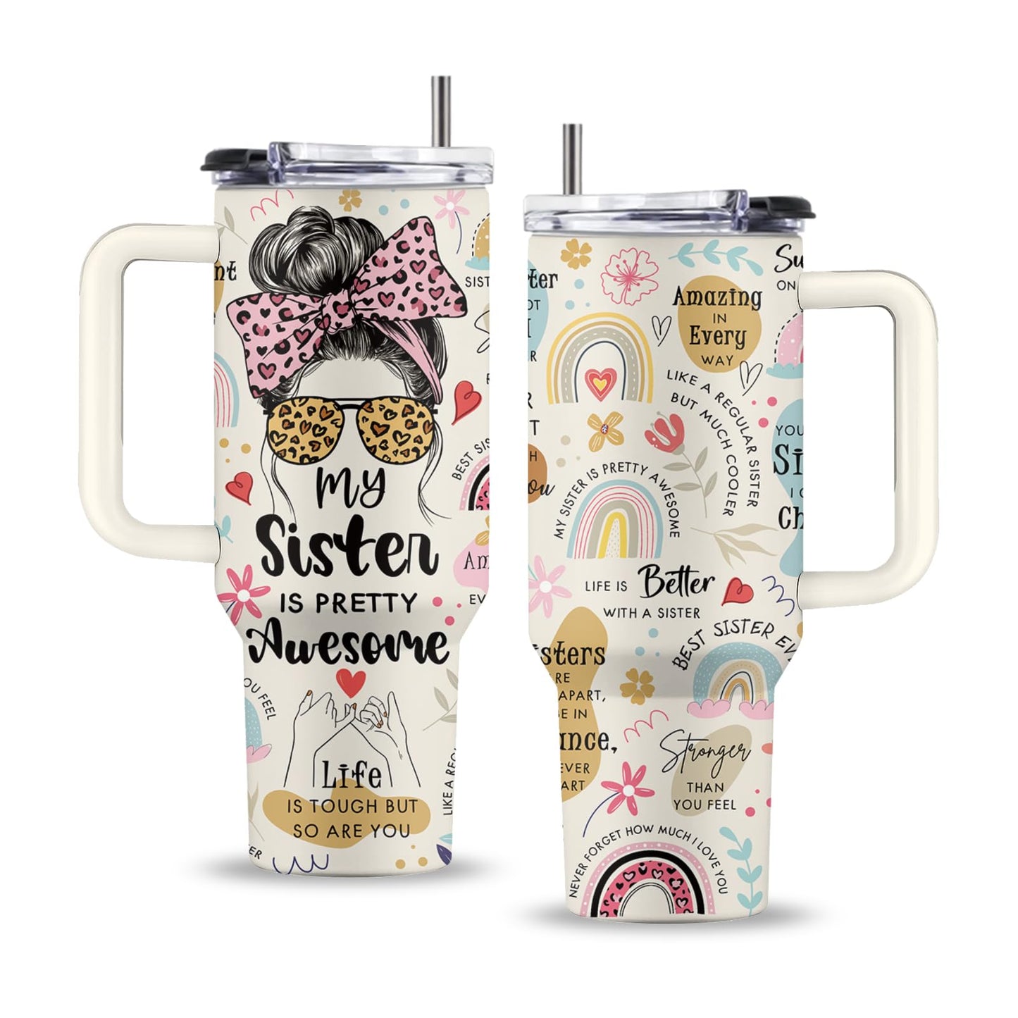 Uibunoo Sister Gifts for Women 40 Oz My Sister Is Pretty Awesome Tumbler with Handle & Straw, Gift from Brother, Stainless Steel Family Tumbler, Gifts for Mothers Day, 1 PCS