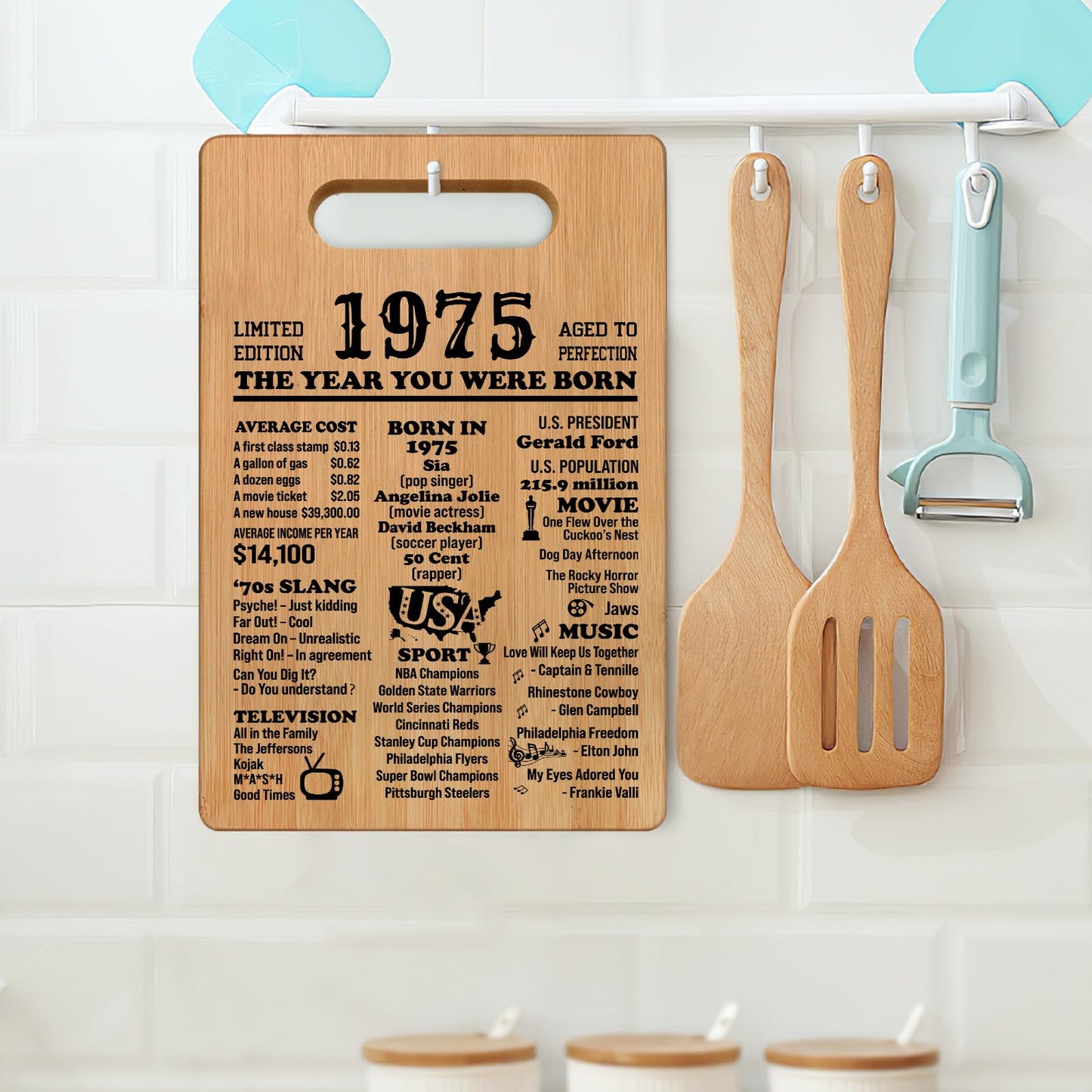 50th Birthday Gifts for Women Men, 1975 Cutting Board 50th Birthday Gifts for Her Him, Happy Birthday 50 Years Old Gifts 50th Birthday Gift, Unique Back in 1975 Gifts for Man Male Female Turning 50