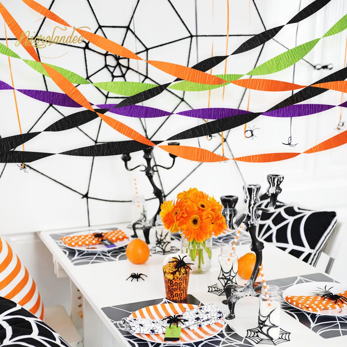 NICROLANDEE Halloween Crepe Paper Streamers - Black & Orange, 82ft Long, 8 Rolls for Halloween Theme Horror Party, Birthday & Home Party Backdrop Decorations