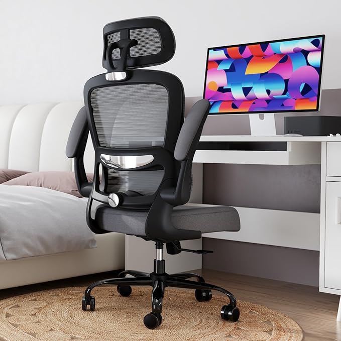 TRALT Office Chair Ergonomic Desk Chair, 330 LBS Home Mesh Office Desk Chairs with Wheels, Comfortable Gaming Chair, High Back Office Chair for Long Hours (Dark Grey)
