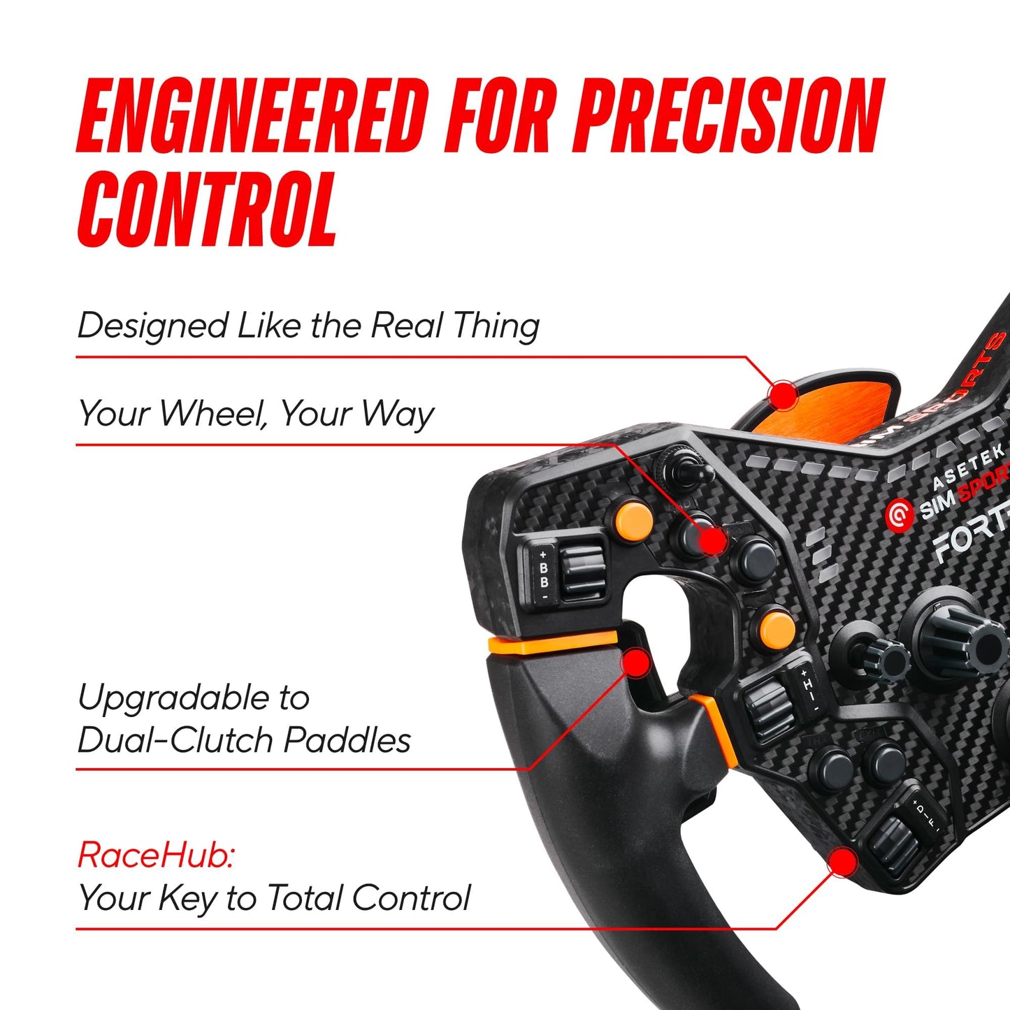 ASETEK Forte Formula Gaming Steering Wheel | Sim Racing Steering Wheel for PC & Simulators | High Precision & Customizable Controls