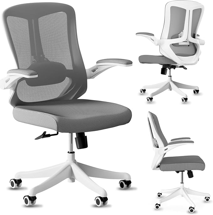 Office Chair, Ergonomic Comfort Home Desk Chair, Mid Back Gaming Chair with Wheels, Adjustable Height, Lumbar Support, Flip-up Armrest with 350LBS Capacity
