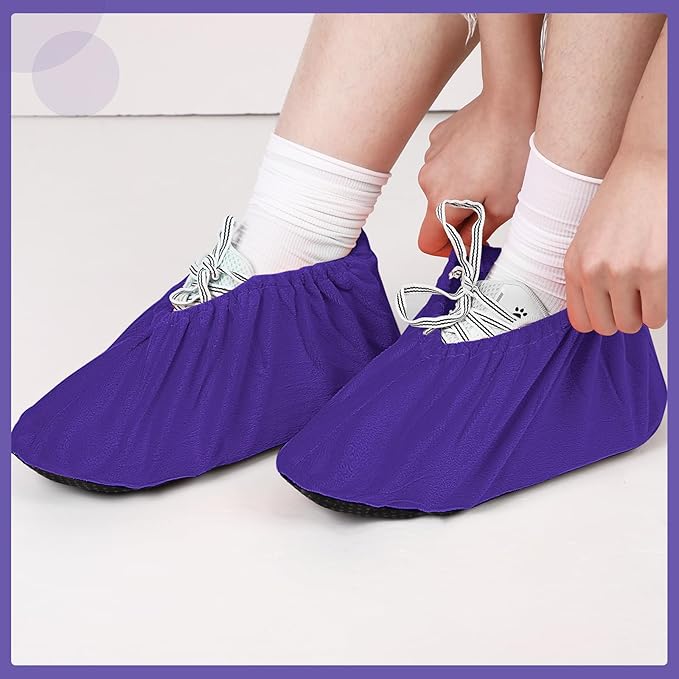 JaGely 11 Pairs Reusable Non Slip Cloth Shoe Covers Washable Thickened Boot Shoe Covers for Indoors and Households(Purple)