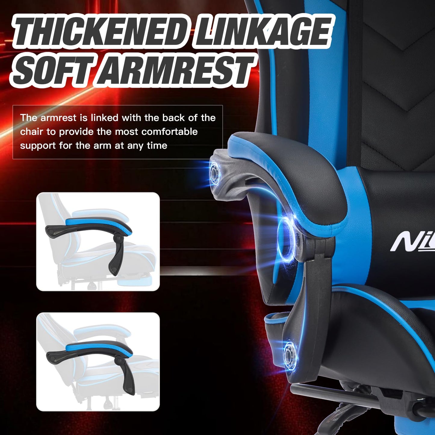 Gaming Chair with Footrest, Ergonomic Computer Chair with Headrest and Lumbar Support, PU Breathable Material Height Adjustable Video Game Chairs for Adults, BlackBlue