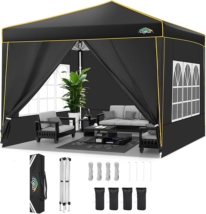 COBIZI 10x10 Pop Up Canopy with Sidewall, Commercial Canopy UPF 50+ Waterproof Outdoor Gazebo with Carry Bag, Tents for Pa...
