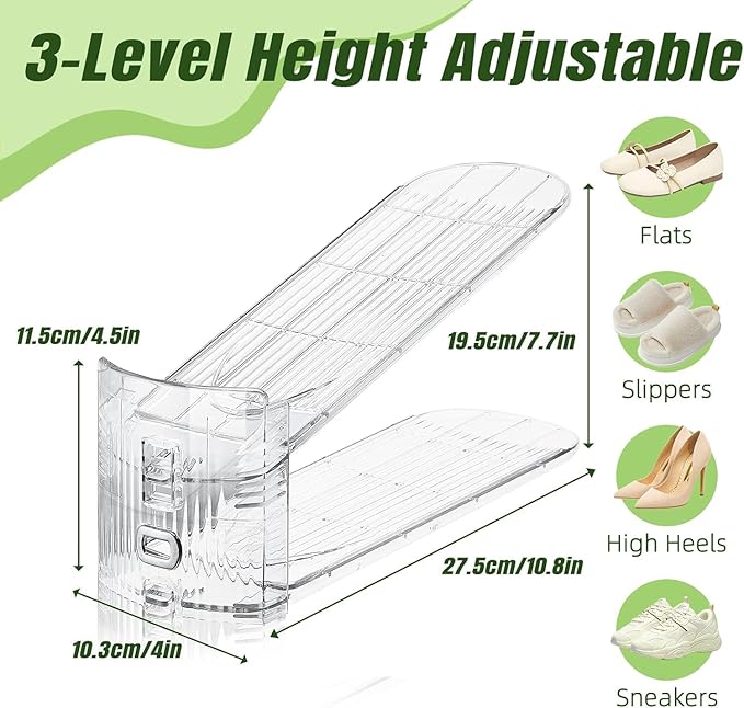 Shoe Slots Organizer,8 PACK Transparent Shoe Stacker Adjustable Shoe Slot Organizer Space Saver Shoe Rack Holder Shoe Storage Organizers for Closet,Transparent