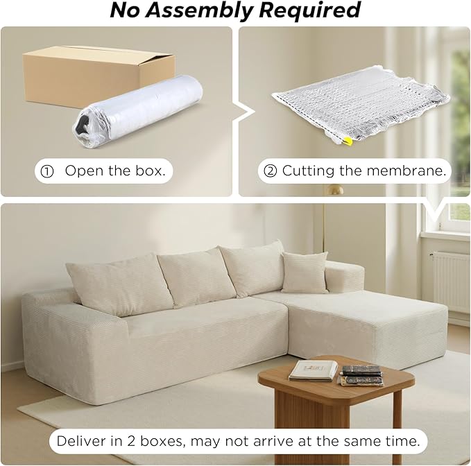 Cloud Sectional Couch with L-Shape Chaise,Modern Modular Sofa with Deep Seat, Upholstered Couches for Living Room Bedroom,No Assembly Required, Beige (Right Facing Chaise)