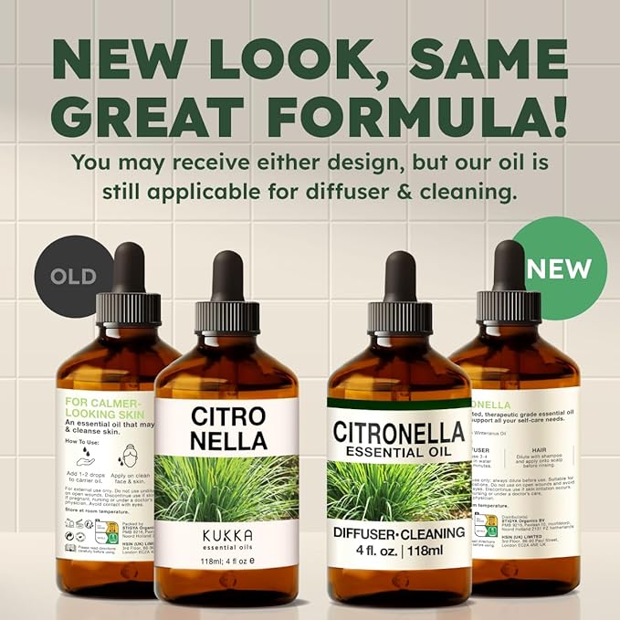 KUKKA Citronella Essential Oils - 4 Fl Oz - for Hair, Skin, Diffuser, Aromatherapy & DIY Soap Making Scent