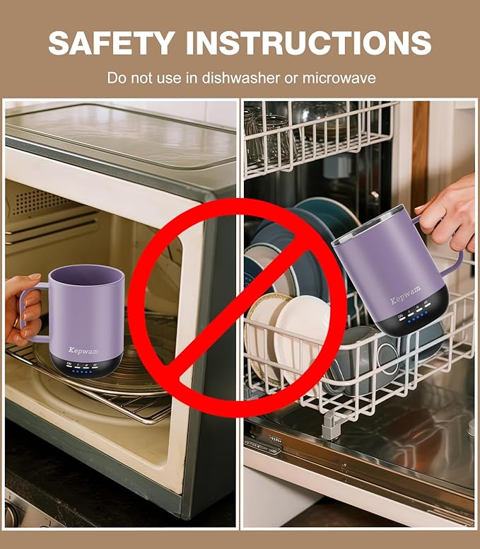 Kepwam Self Heating Coffee Mug T1-16oz Fast Heating & Ultra Long-Lasting Battery Life, Heated Coffee Mug Up to 149℉ - Touch & App Controlled Coffee Mug, Birthday Gifts for Women and Men