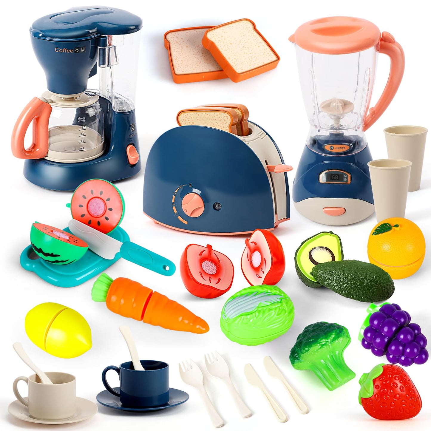 TOY Life Kids Blender Toy, Kids Coffee Maker, Toy Toaster, Toy Kitchen,Play Kitchen Appliances Kids with Light and Sound, Play Coffee Maker for Toddlers, Learning Kitchen Toys Gift for Grils Boys