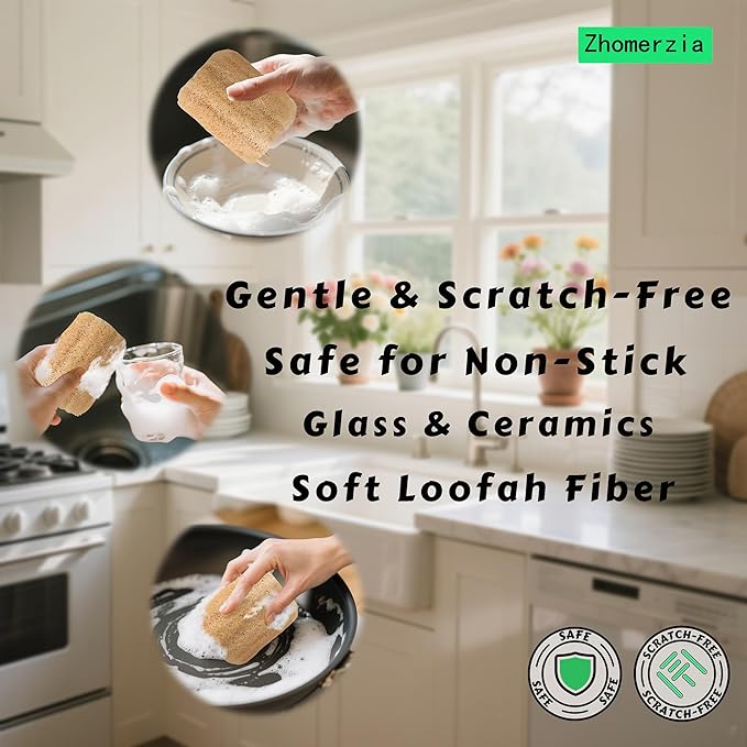 Natural Loofah Dish Sponge,Compostable, Kitchen Sponge,All-Purpose,Non-Toxic,Plant-Based,Eco-Friendly (Pack of 15)