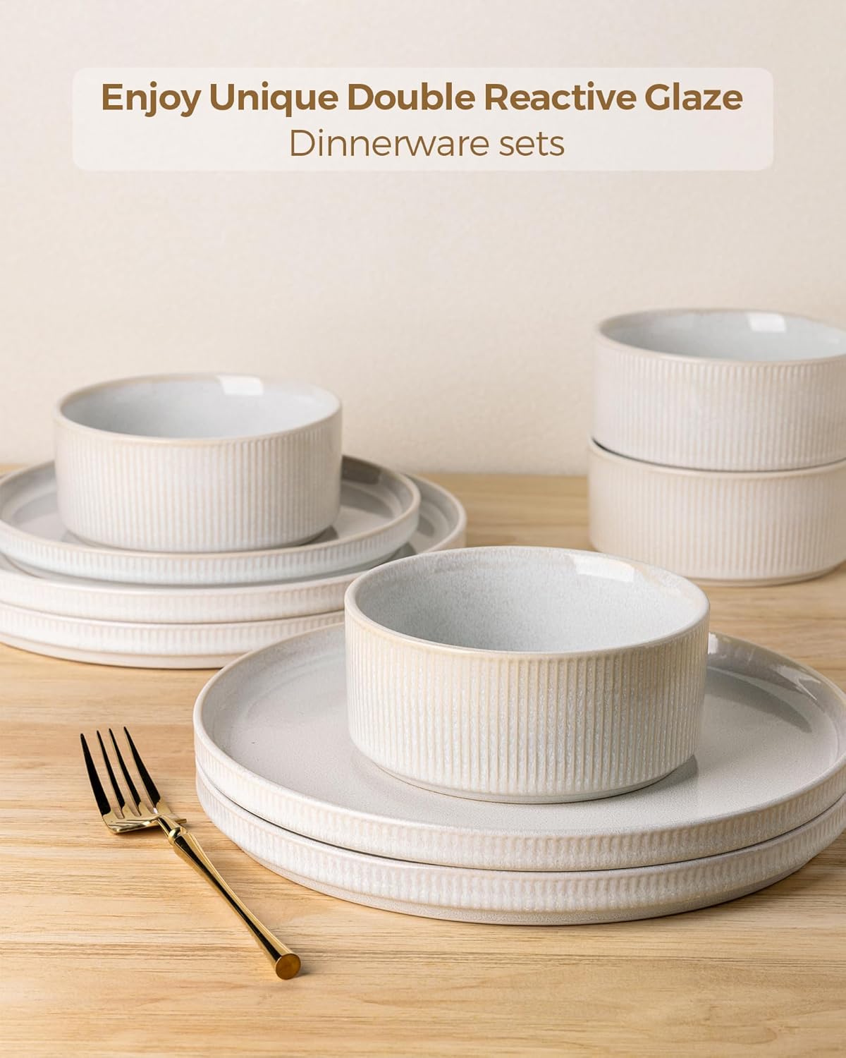 GBHOME Stoneware Dinnerware Sets for 6,Round Reactive Glaze Ceramic Plates and Bowls Set,Highly Scratch Resistant | Dishwasher & Microwave Safe Dishes Set,Service for 6(18Pcs)