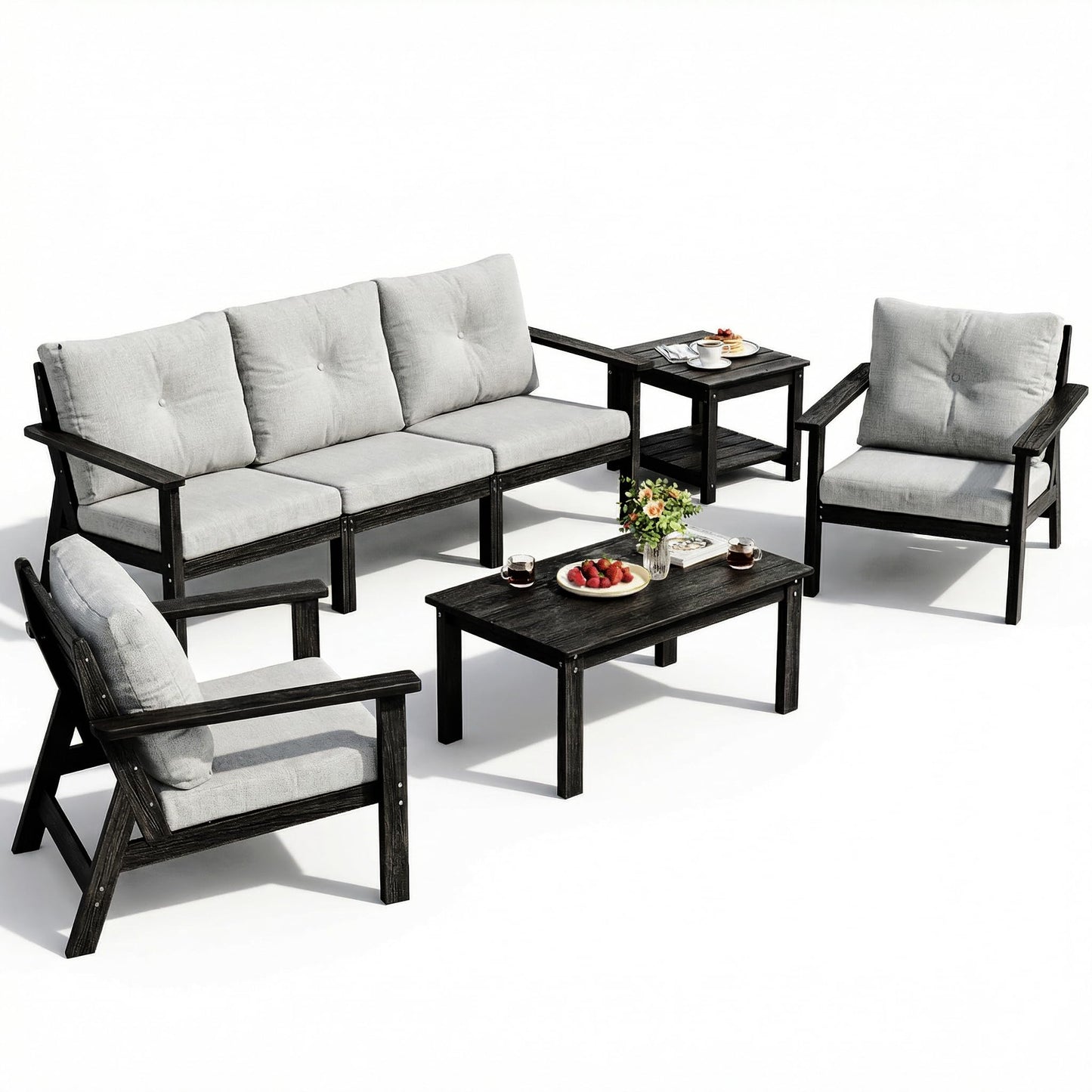 PamapicLife 7-Piece HDPE Patio Furniture Set, Outdoor Sectional Sofa Set,All Weather Outdoor Couch with Dust-Free Cushions, Durable Patio Conversation Sets for Balcony, Porch, Black