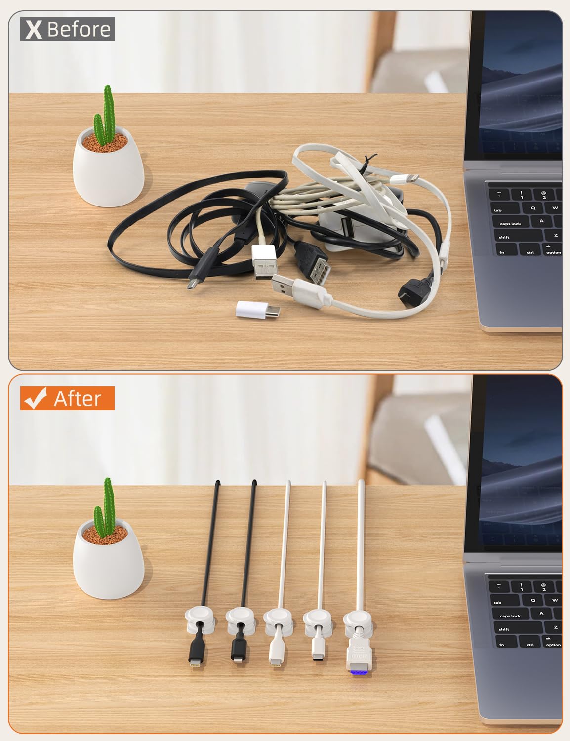 Cord Holder, 8 Pack Magnetic Cable Clips For Desk, Strong Adhesive Phone Cord Clips For Nightstand Keeper In Office Home Car Bed