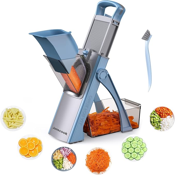 All-in-1 Safe Mandoline Slicer for Kitchen, Vegetable Chopper with Adjustable Thickness, Multifunctional Veggie Chopper Vegetable Cutter Slicer Dicer, can Slice, Shred (Blue)