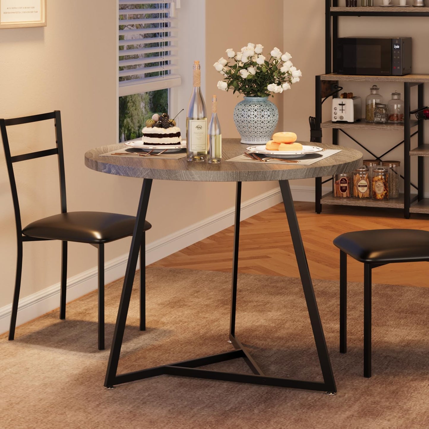 SunnyFurn Dining Table Set for 2,Kitchen Table with 2 Upholstered Chairs, Round Kitchen Table Set for Apartment,Breakfast Nook, Dining Room, and Small Space