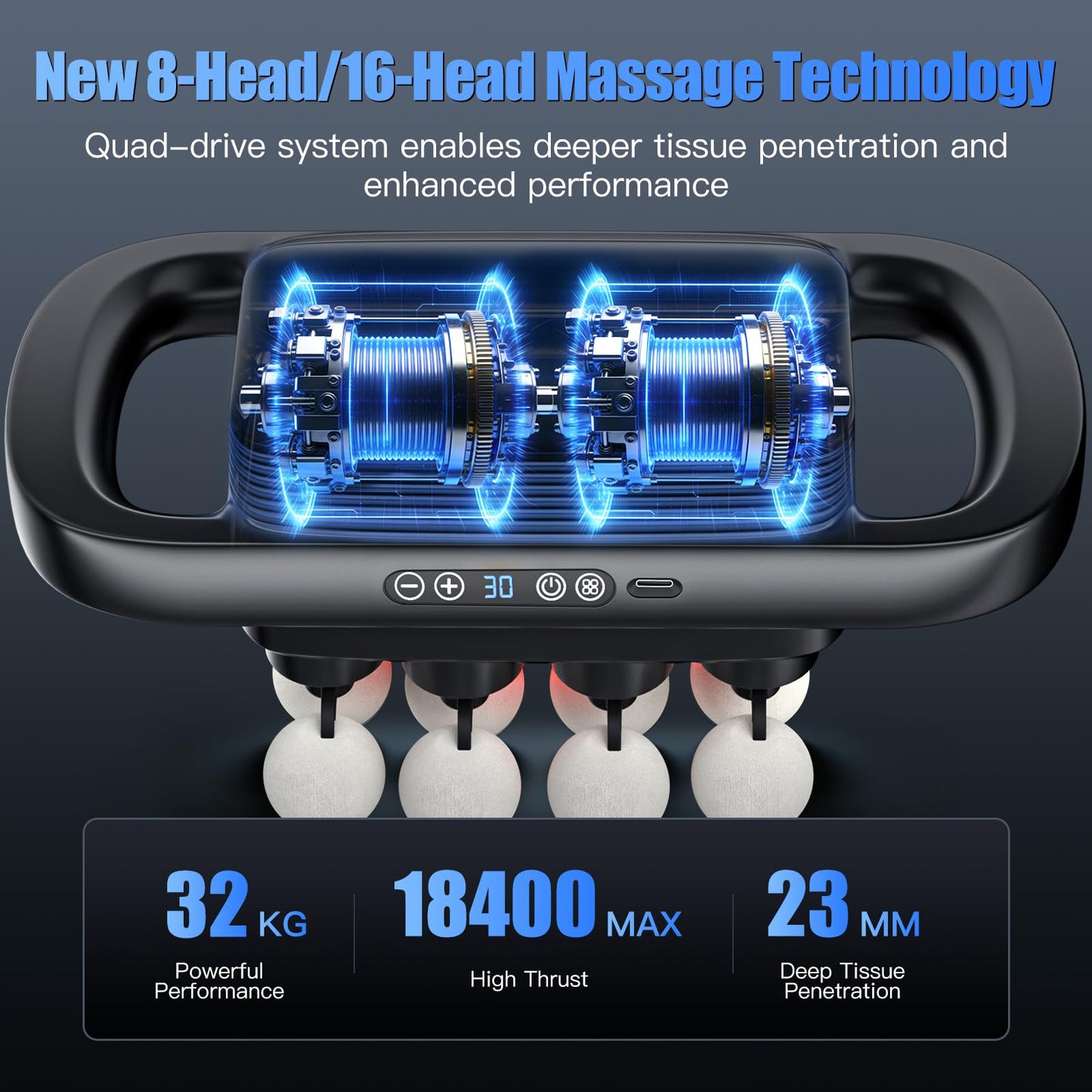 Stellamist 16 Head Massage Gun Set, Deep Tissue Percussion Massager with 3 Modes & 30 Levels, Muscle Massager Pain Relief, Percussion Massage Gun