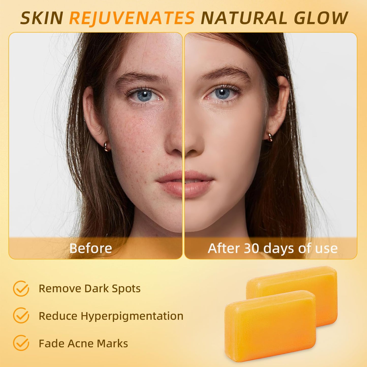 Senzilo Kojic Acid Soap, Turmeric Soap Bar for Dark Spots with Collagen, Vitamin E, Retinol, Hyaluronic Acid, Shea Butter - 105g