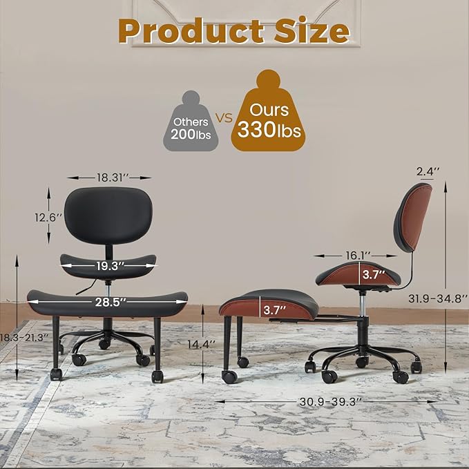 EROMMY Criss Cross Chair with Wheels Retractable footrest, Wide and Thickened ADHD Chair, Ergonomic Cross Legged Kneeling Desk Chairs for Meditation Yoga, Black & Brown