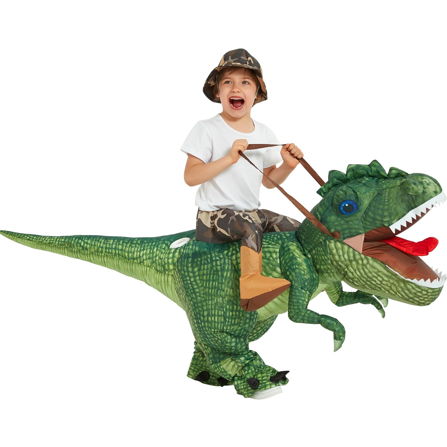 One Casa Inflatable Dinosaur Costume Riding T Rex Air Blow up Funny Party Halloween Costume for Kids (4-6 Yrs)