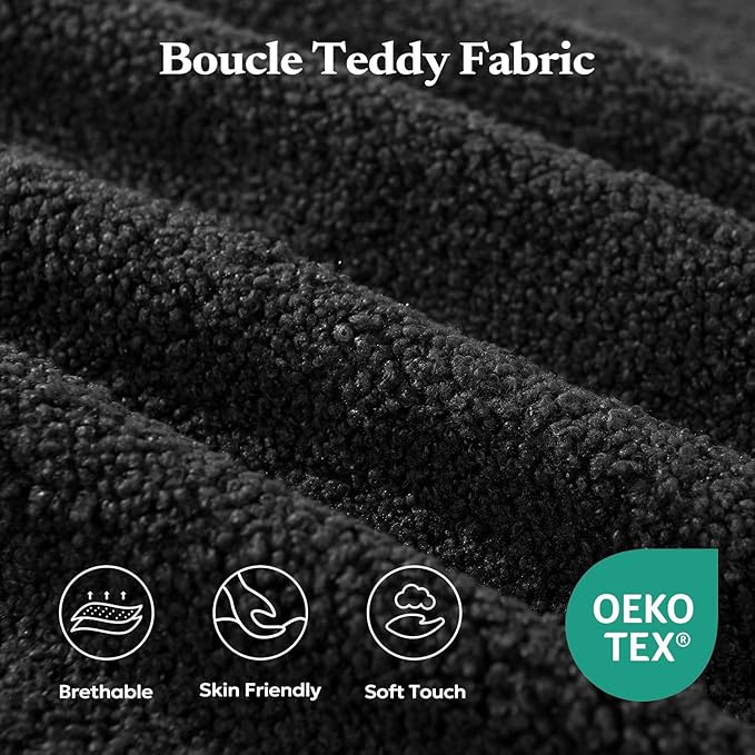 Furnify 40" Giant Bean Bag Chair for Adults, Upholstered Floor Sofa Couch with Pillow, Teddy Boucle Sofa for Bedroom Living Room, No Assembly Required (Black, Teddy Boucle)