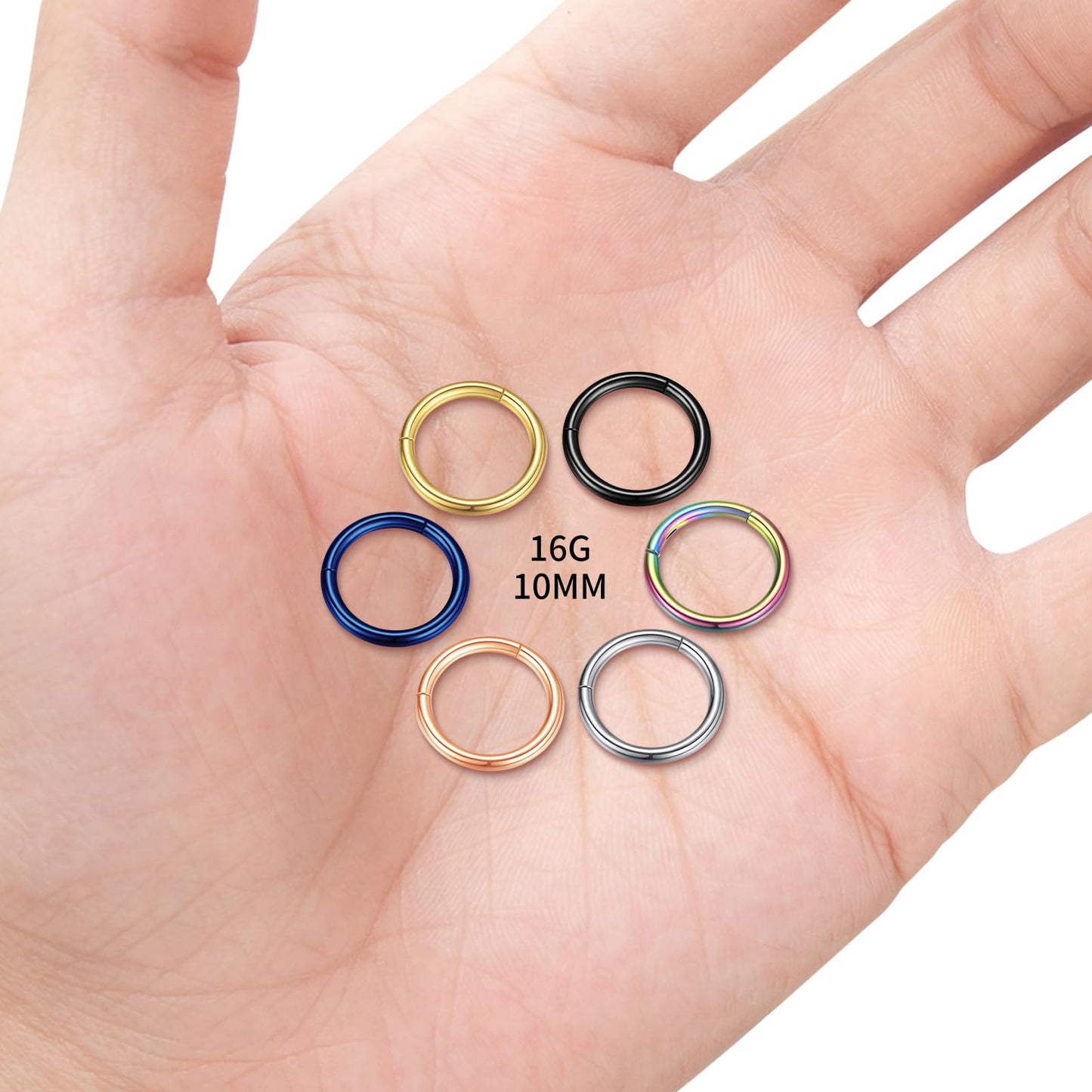 WBRWP 316L Stainless-Steel Piercing-Ring Hinged Nose-Rings-Hoop: 18G 8MM Womens Body Pierecing Ring Segment Clicker Lip Rings Ca