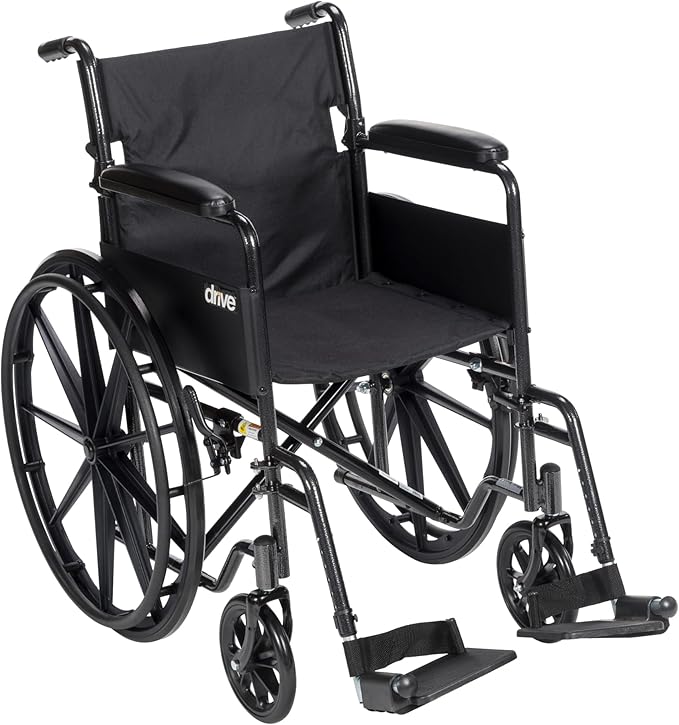 Drive Medical Silver Sport 1 Folding Transport Wheelchair - Lightweight Mobility Support - Full Armrests - Removable Swin...