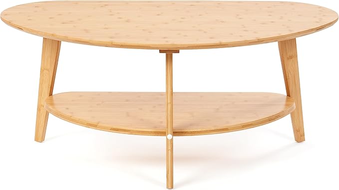 NAVREX Mid Century Modern Coffee Table, Oval Coffee Tables with Storage for Living Room, 2 Tier Solid Wood Center Table, Wooden Coffe Tables, Easy Assembly, 40.2" D x 22" W x 17.7" H | Mid-Century Modern, for Living Room, FSC Certified, Wooden, Coffee ...