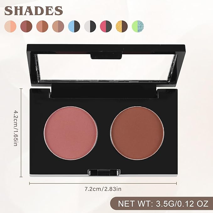 Duo Eye Shadow Powder，Pink&Black Matte Eyeshadow Makeup Palette，Neutral Shades Eyeshadow Palette for Woman Daily Eyes Looks，Highly Pigmented，Smooth, Blendable，sombras de ojos, Cruelty-Free 07