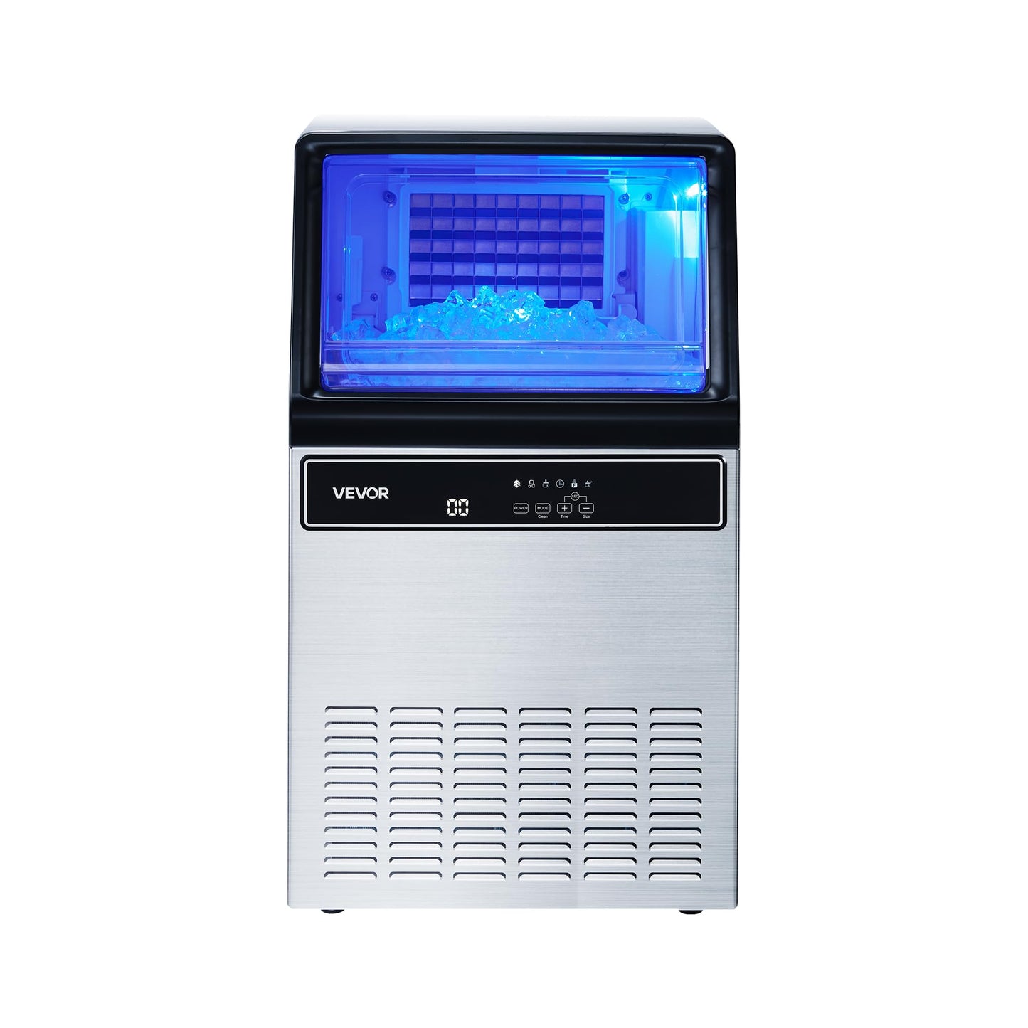 VEVOR Commercial Ice Maker Machine with Pump, 130Lbs/24H with 33Lbs Storage, 45 Cubes per Cycle, Freestanding & Under Counter Ice Maker with LED Display & Self-Cleaning, for Home Bar Restaurant