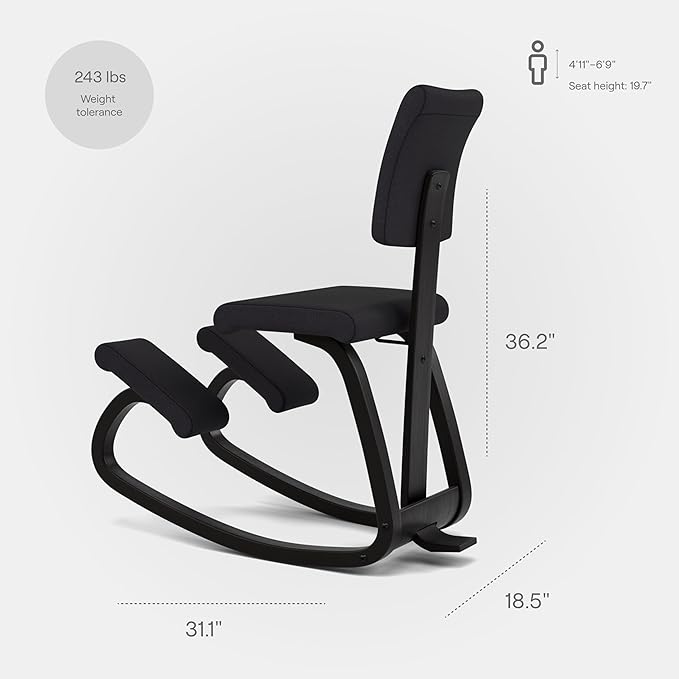 Varier Variable Plus Ergonomic Kneeling Chair with Backrest Black/Black| Active Sitting Posture Support Home Office Desk Chair | 10 Year Guarantee