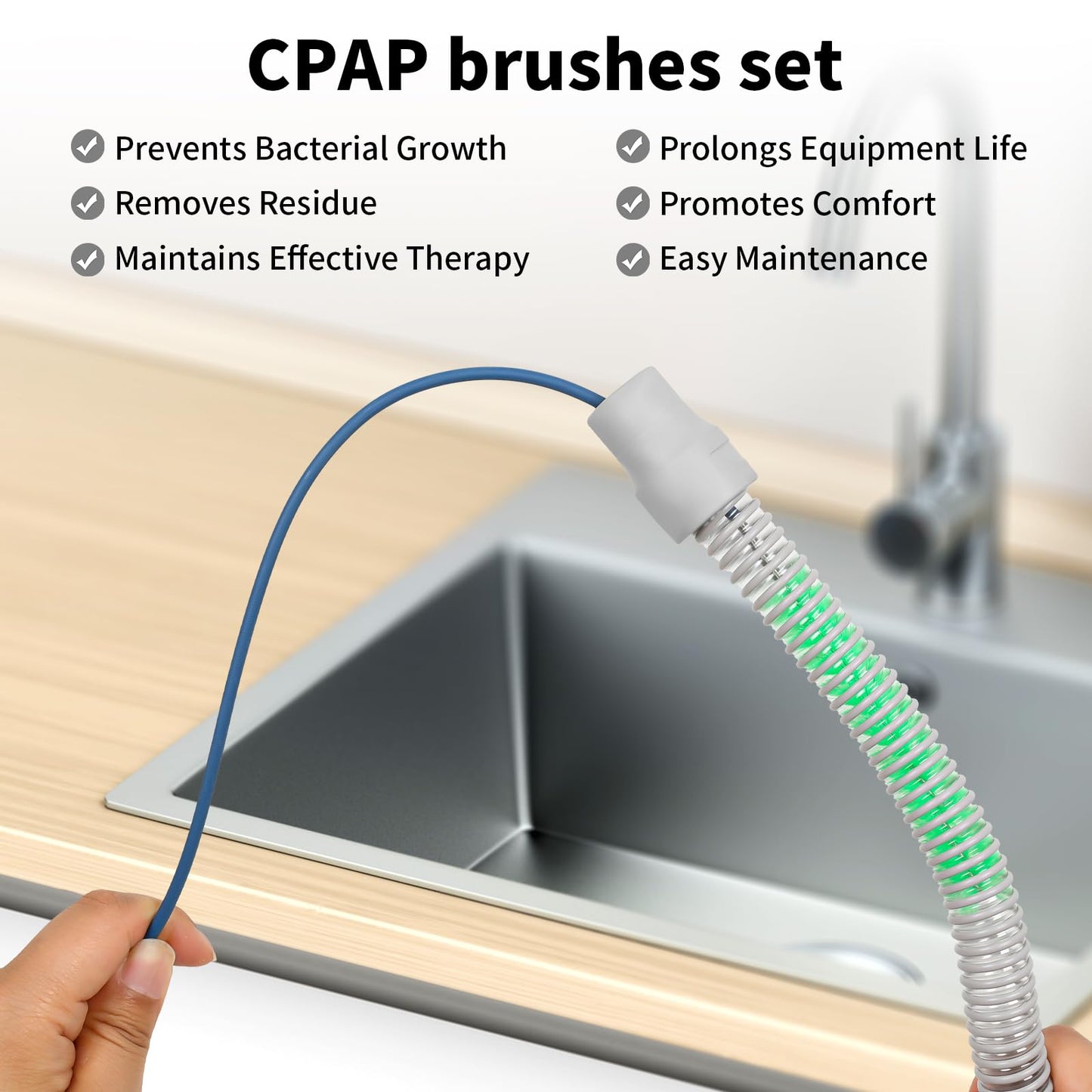 CPAP Hose Cleaner Kit - CPAP Tube Cleaning Brush, CPAP Hose Brush, LongFlexible CPAP Tube Brush with Basin, Drying Hook & Gloves - CPAP CleaningSupplies for Hose, Mask & Tubing