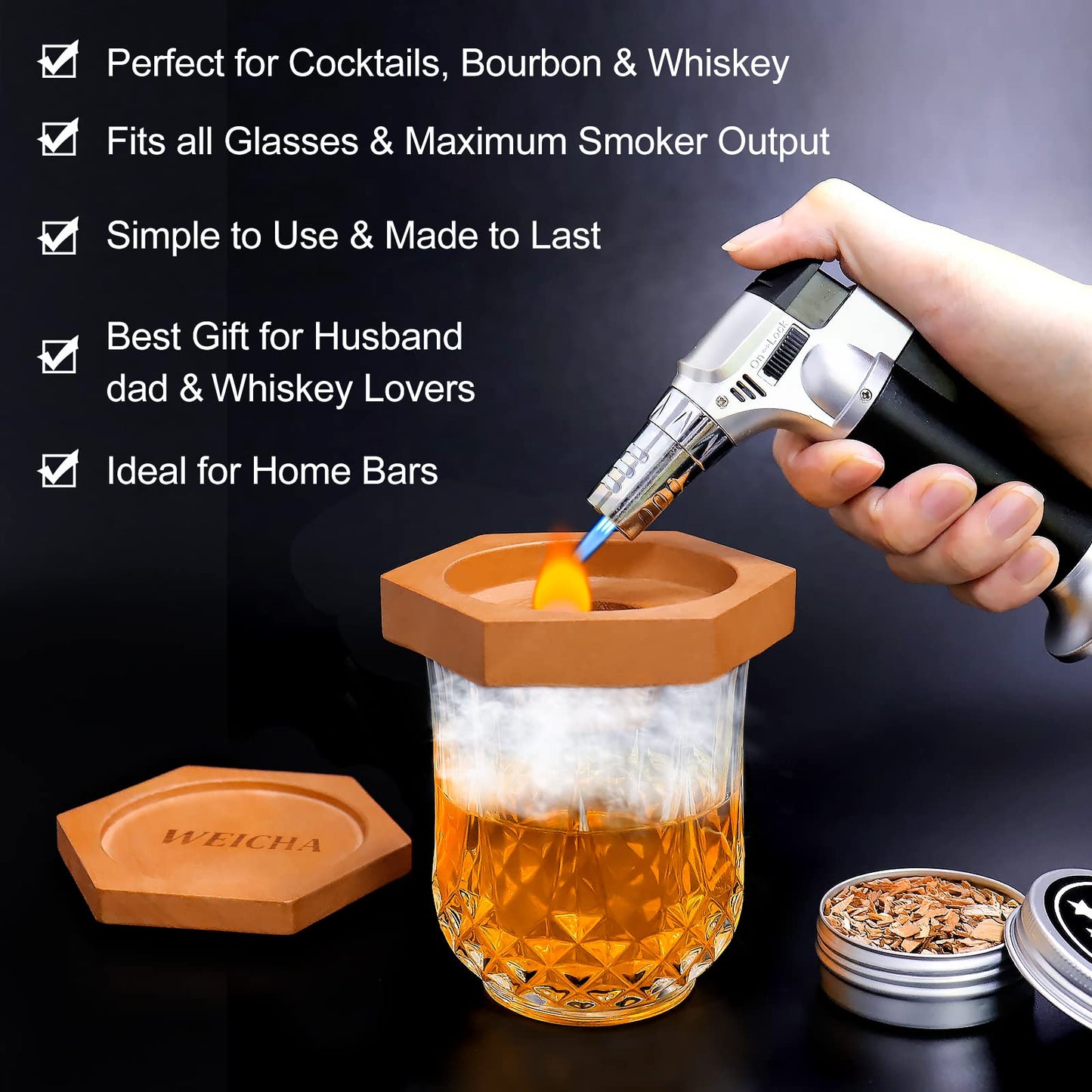 WEICHA Bourbon Whiskey Gifts for Men Dad - Cocktail Smoker Kit with Torch, Birthday Anniversary Unique Gifts for Dad Boyfriend Husband Grandpa, Smoked Bourbon Kit, Mens Gifts Ideas