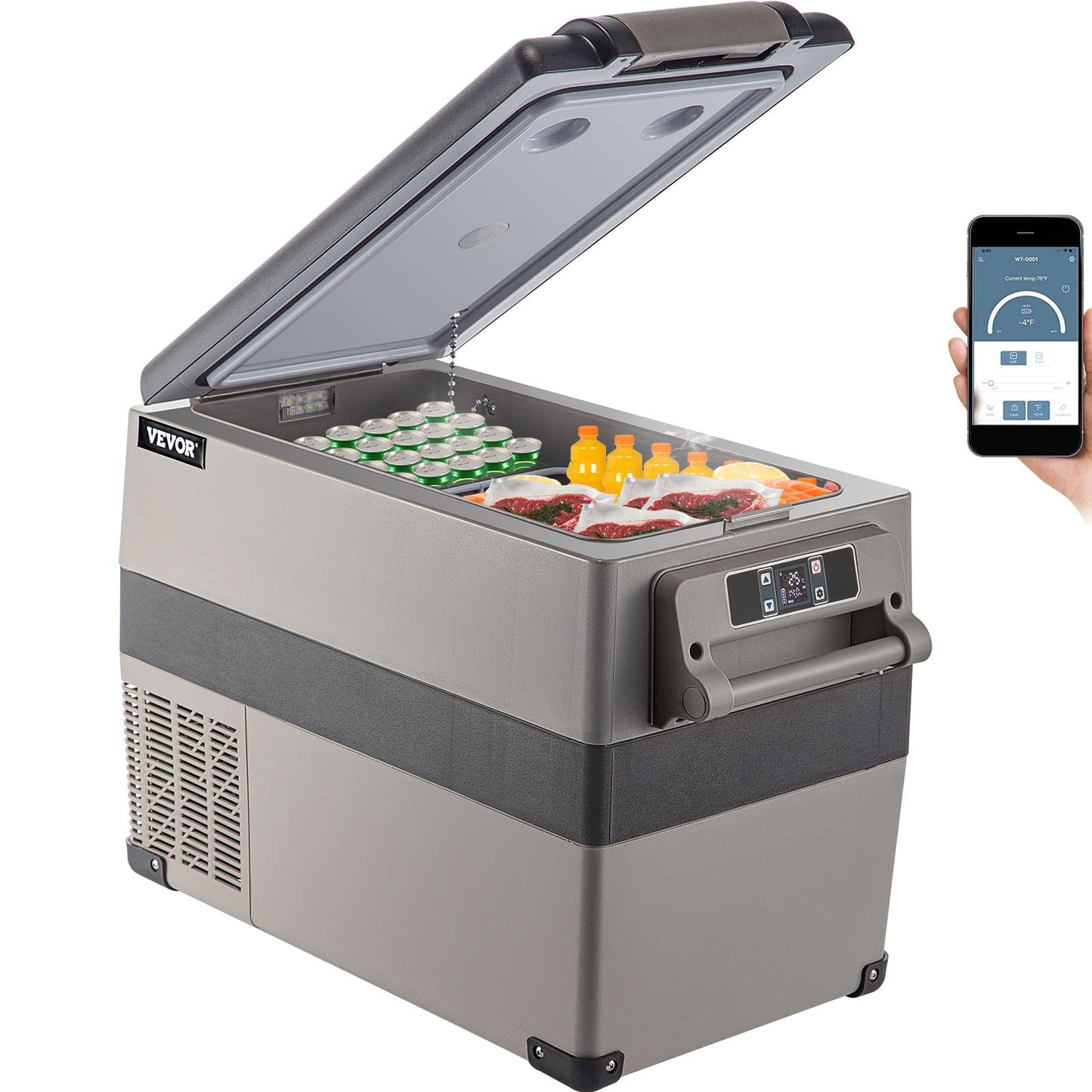 VEVOR 12 Volt Refrigerator, 48 Quart (45L) Fast Cooling Car Fridge, Portable Freezer with App Control (-4℉~68℉), 12/24v DC & 110-240v AC for Travel, Truck, Camping and Home Use, Black