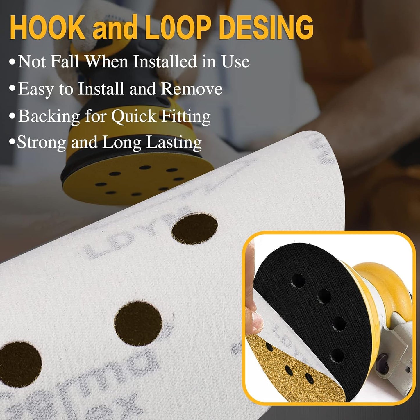 100PCS 5 Inch 8 Hole Sanding Discs 800 Grit,Gold Round Hook and Loop Sandpaper for Random Orbital Sander
