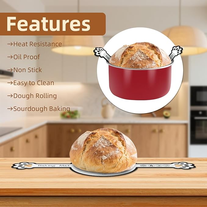 Silicone Bread Sling for Dutch Oven, 2-Pack – Fits 4–7 Qt Round Dutch Ovens – Heat Resistant 0.7mm Non Stick Baking Mat with Handles – Sourdough Bread Sling, Oven Safe up to 446°F